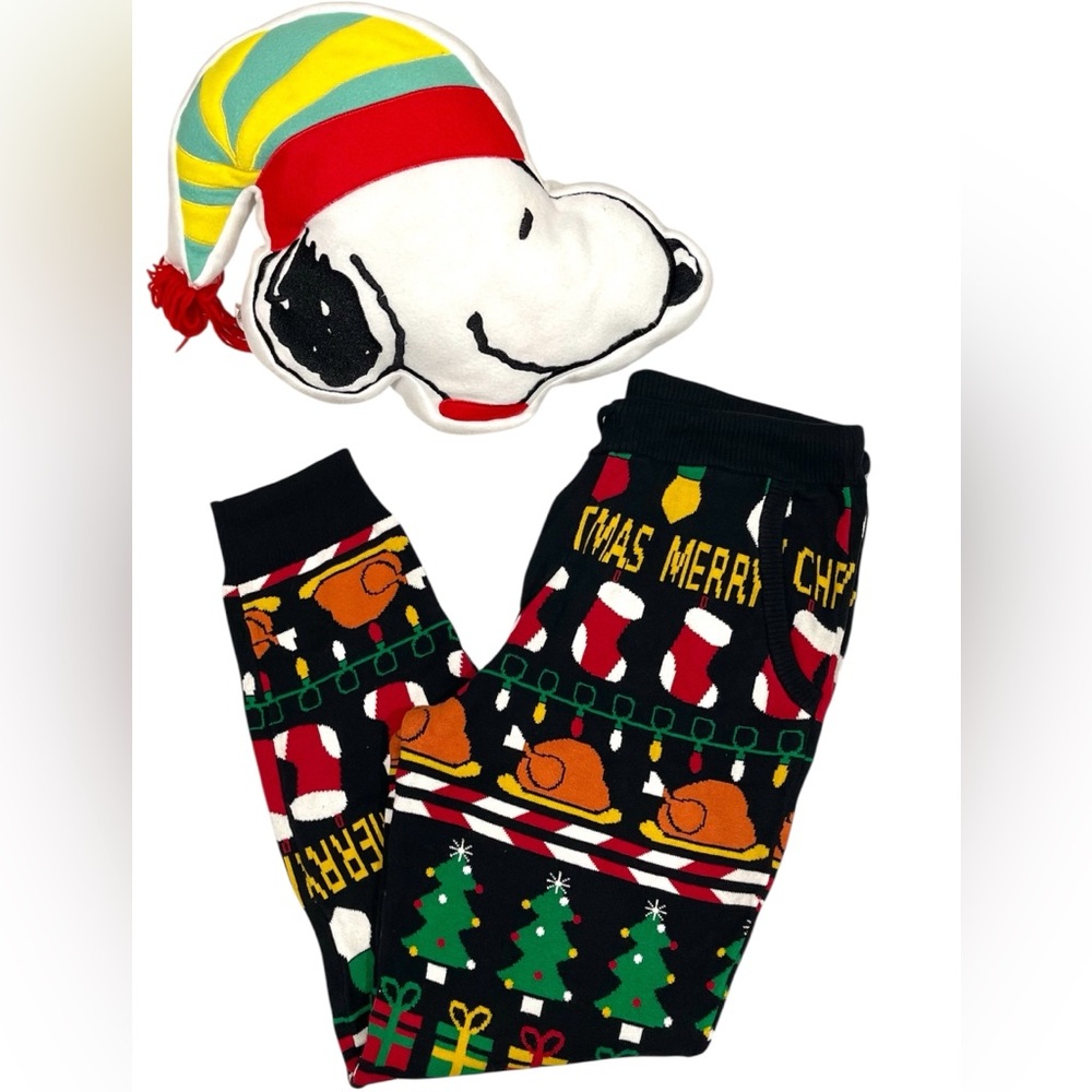 MOSSIMO Christmas Holiday Jogger Pant KNIT Festive Turkeys Stockings Lights M